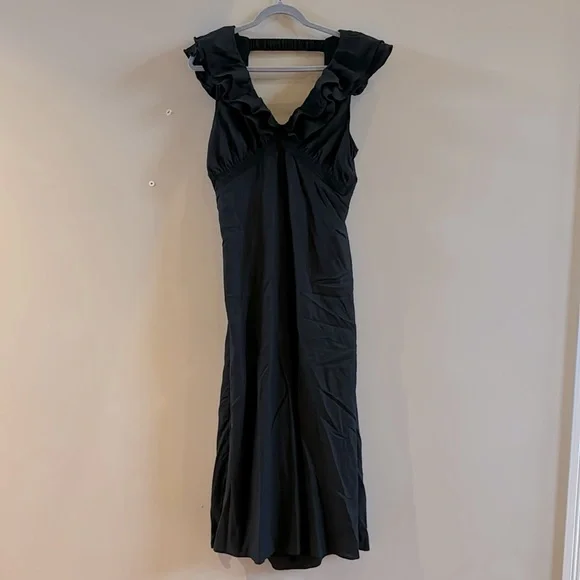 Beautiful black linen Anthropologie dress with amazing back cutout detail!